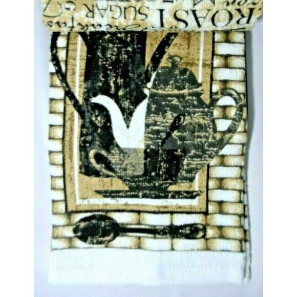 Morning Coffee Kitchen Towels Potholders 4pc Cup Saucer Teapot Design Gift NEW - Picture 3 of 4